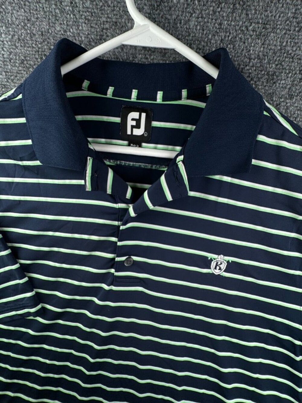 Footjoy FJ Golf Polo Shirt Mens Striped Blue Green White Large Golfing K Club